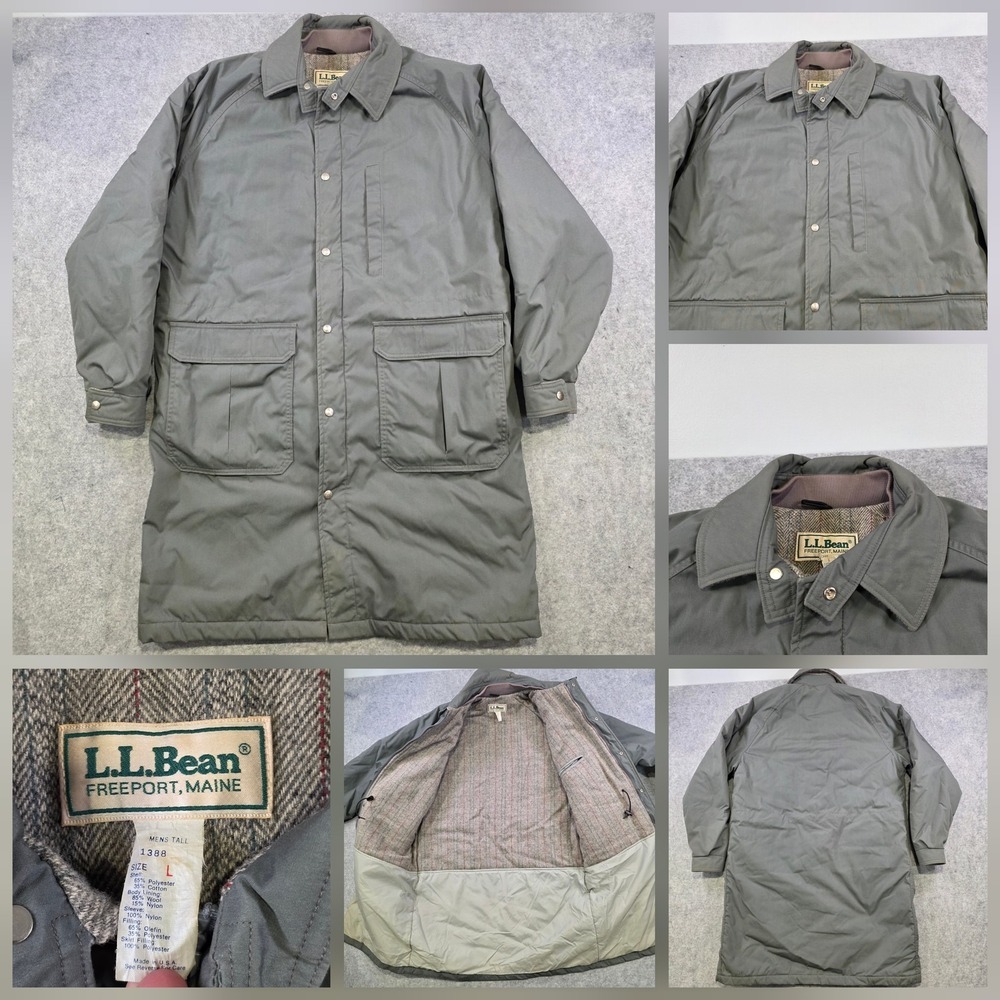 Vintage LL Bean Coat Mens LT Gray Wool Lined Long Overcoat Winter USA Made